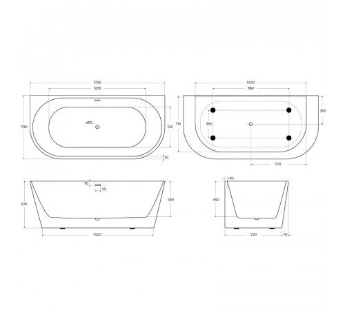 Акриловая ванна BelBagno 170x80 BB710-1700-800 без гидромассажа