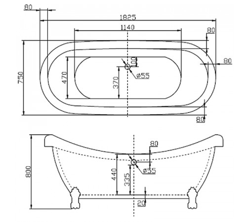 Акриловая ванна BelBagno 183x75 BB05 без гидромассажа