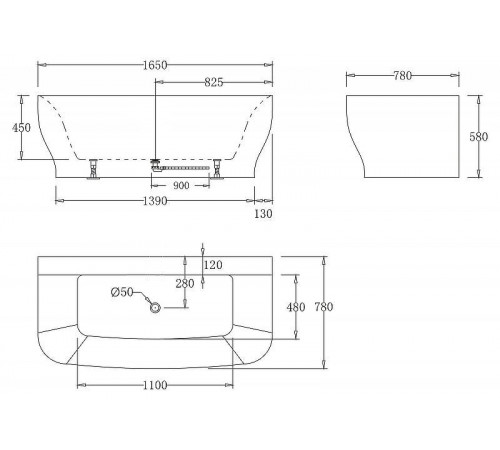 Акриловая ванна BelBagno 165x78 BB74-NERO-W0 Черная Белая без гидромассажа