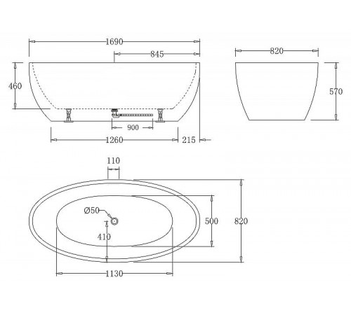 Акриловая ванна BelBagno 169x82 BB69-1700-W0 без гидромассажа