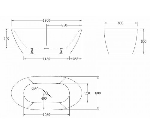 Акриловая ванна BelBagno 170x80 BB77-1700-W0 без гидромассажа