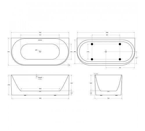 Акриловая ванна BelBagno 170x80 BB412-1700-800-MATT без гидромассажа