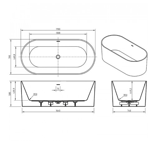 Акриловая ванна BelBagno 170x80 BB705-1700-800 без гидромассажа