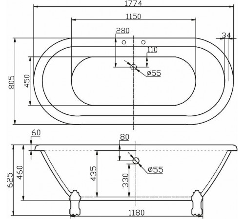 Акриловая ванна BelBagno 177х80 BB21 без гидромассажа