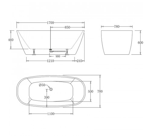 Акриловая ванна BelBagno 170x78 BB72-1700-W0 без гидромассажа