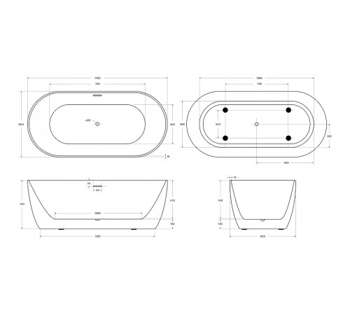 Акриловая ванна BelBagno 170x80 BB413-1700-800 без гидромассажа