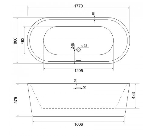 Акриловая ванна BelBagno 177x80 BB109-177-80 без гидромассажа