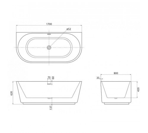 Акриловая ванна BelBagno 170x80 BB108-170-80 без гидромассажа