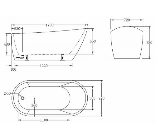 Акриловая ванна BelBagno 170x72 BB62-1700-W0 без гидромассажа