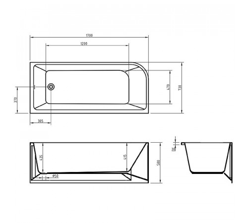 Акриловая ванна BelBagno 170x73 R BB712-1700-730-R без гидромассажа