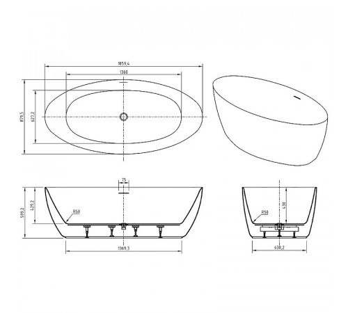 Акриловая ванна BelBagno 186x88 BB707-1860-880 без гидромассажа