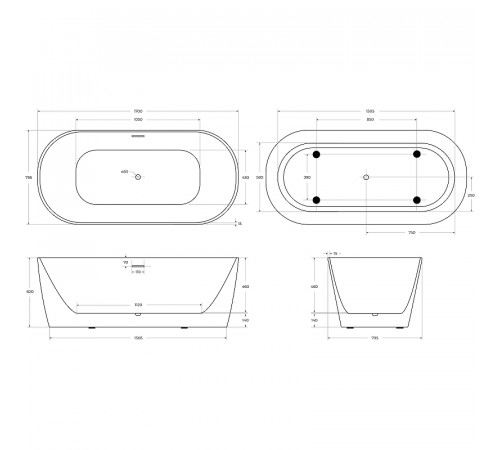 Акриловая ванна BelBagno 170x80 BB415-1700-800 без гидромассажа