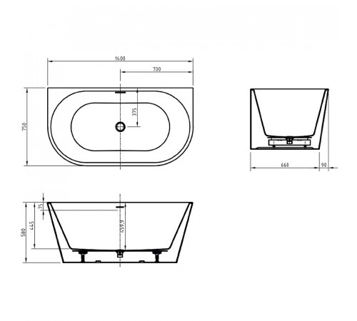 Акриловая ванна BelBagno 140x75 BB710-1400-750 без гидромассажа