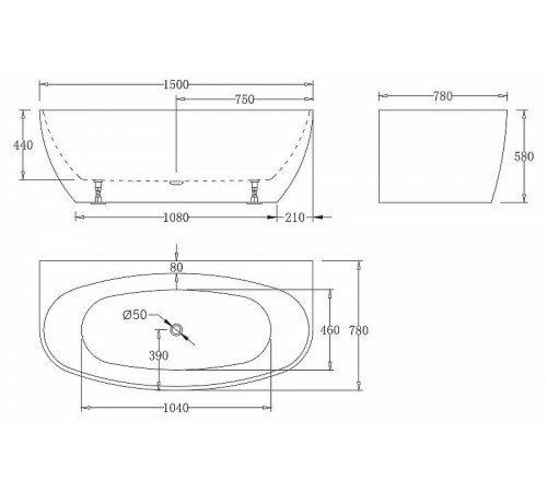 Акриловая ванна BelBagno 150x78 BB83-1500-W0 без гидромассажа