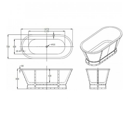 Акриловая ванна BelBagno 168x78 BB35 Белая глянцевая