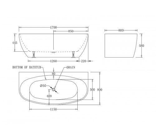 Акриловая ванна BelBagno 170x80 BB83-1700-W0 без гидромассажа