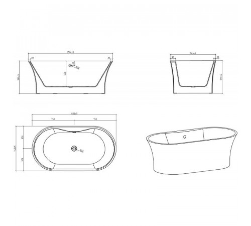 Акриловая ванна BelBagno 150х74 BB201-1500-800 без гидромассажа