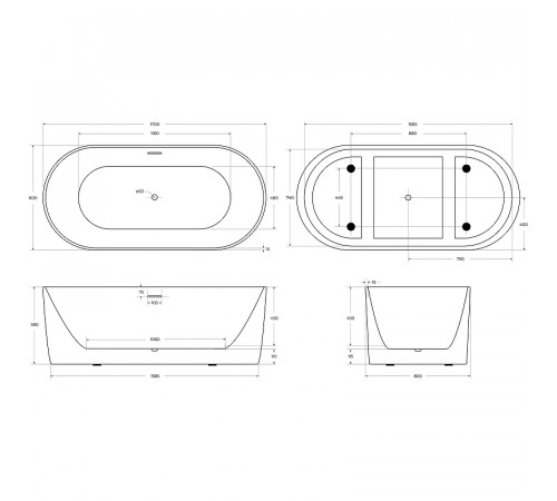 Акриловая ванна BelBagno 170x80 BB411-1700-800 без гидромассажа