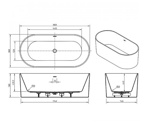 Акриловая ванна BelBagno 180x80 BB705-1800-800 без гидромассажа