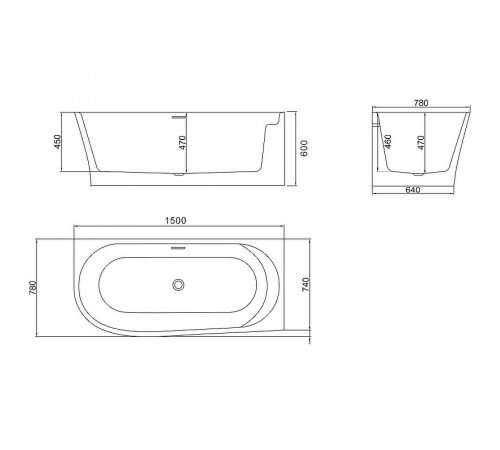 Акриловая ванна BelBagno BB410-1500-780-R 150х78 без гидромассажа