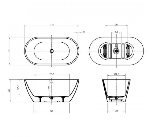 Акриловая ванна BelBagno Uno 140x72 BB701-1400-720-K без гидромассажа