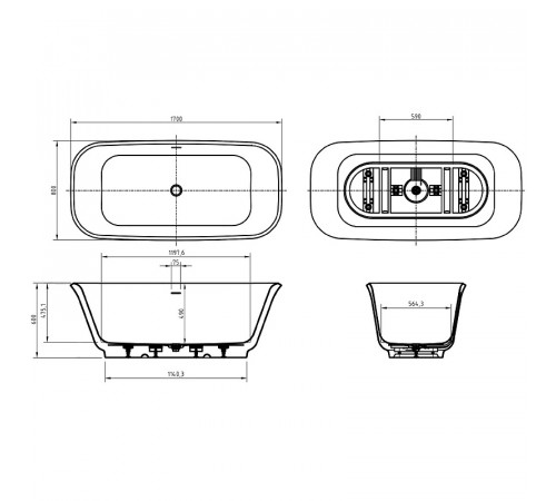 Акриловая ванна BelBagno Due 170x80 BB702-1700-800-K без гидромассажа