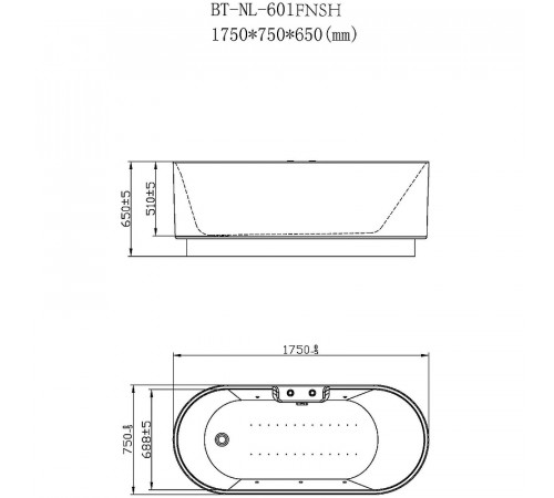 Акриловая ванна Orans BT-NL601 FTSH 175x75 601FTSHW с аэромассажем
