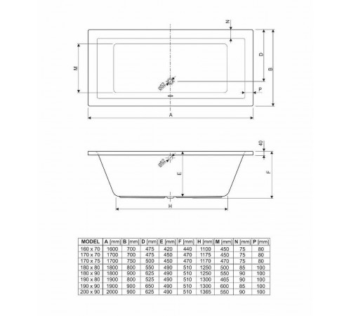 Акриловая ванна Cezares Plane 200x90 PLANE-200-90-49-W37 без гидромассажа