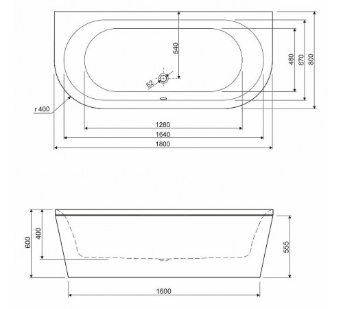 Акриловая ванна Cezares Metauro 180x80 METAURO-wall-180-80-40-W37 без гидромассажа