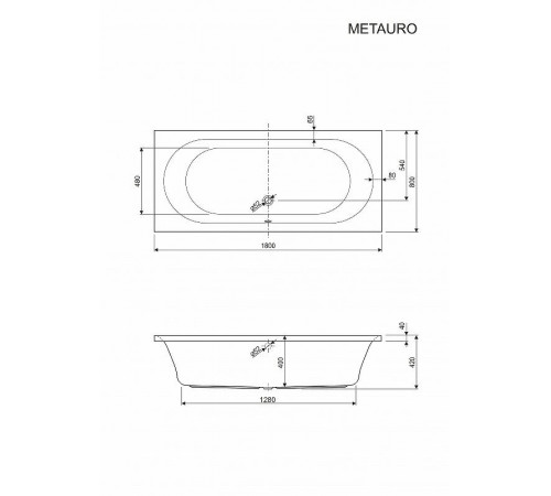 Акриловая ванна Cezares Metauro 180x80 METAURO-180-80-42-W37 без гидромассажа