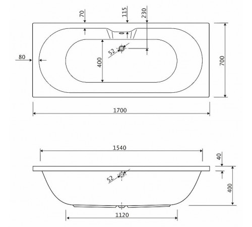 Акриловая ванна Cezares Calisto 170x70 CALISTO-170-70-45-W37 без гидромассажа