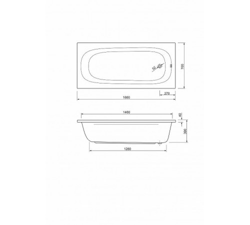 Акриловая ванна Cezares Piave 160x70 PIAVE-160-70-42-W37 без гидромассажа