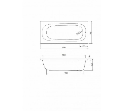 Акриловая ванна Cezares Piave 150x70 PIAVE-150-70-42-W37 без гидромассажа