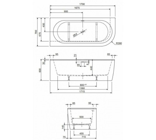 Акриловая ванна Cezares Slim 179x79 L SLIM CORNER-180-80-60-L-NERO-SET без гидромассажа