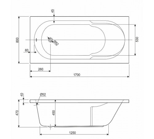 Акриловая ванна Cezares Arno 170x80 ARNO-170-80-45-W37 без гидромассажа