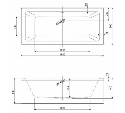 Акриловая ванна Cezares Plane Mini 180x80 PLANE MINI-180-80-42-W37 без гидромассажа