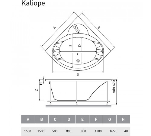 Акриловая ванна Vayer Kaliope 150x150 Гл000006523 без гидромассажа