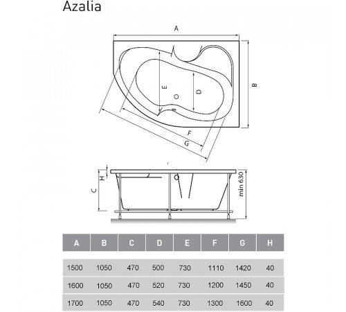 Акриловая ванна Vayer Azalia 160x105 R Гл000006727 без гидромассажа