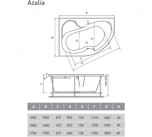 Акриловая ванна Vayer Azalia 170x105 L Гл000006728 без гидромассажа