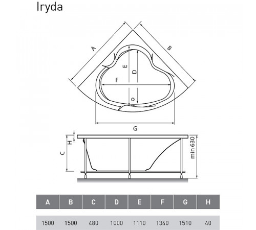 Акриловая ванна Vayer Iryda 150x150 Гл000006822 без гидромассажа