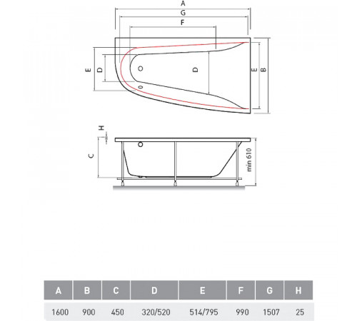 Акриловая ванна Vayer Boomerang 160x90 R Гл000010849 без гидромассажа