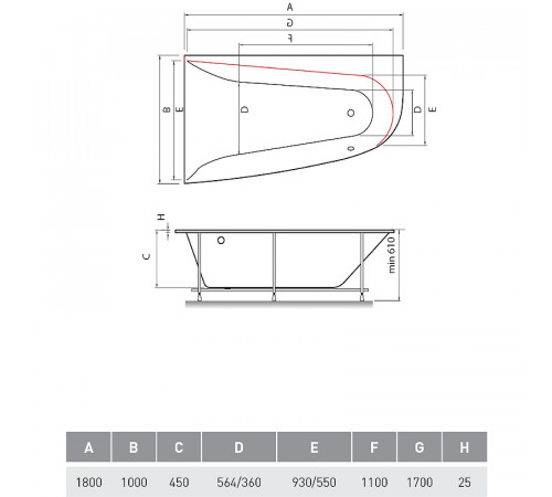 Акриловая ванна Vayer Boomerang 170x90 L Гл000009592 без гидромассажа