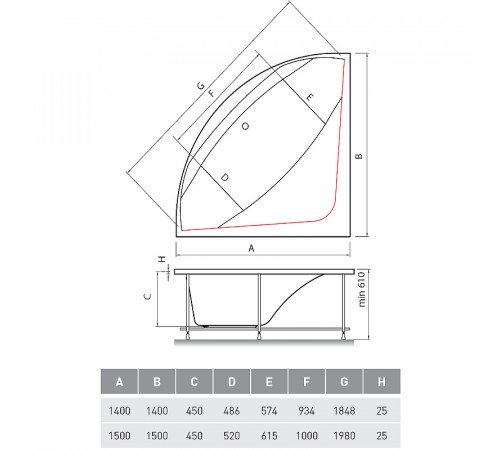 Акриловая ванна Vayer Boomerang 140x140 Гл000010858 без гидромассажа