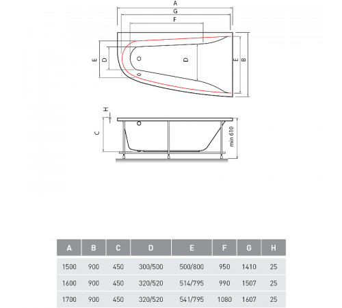 Акриловая ванна Vayer Boomerang 150x90 L Гл000010850 без гидромассажа