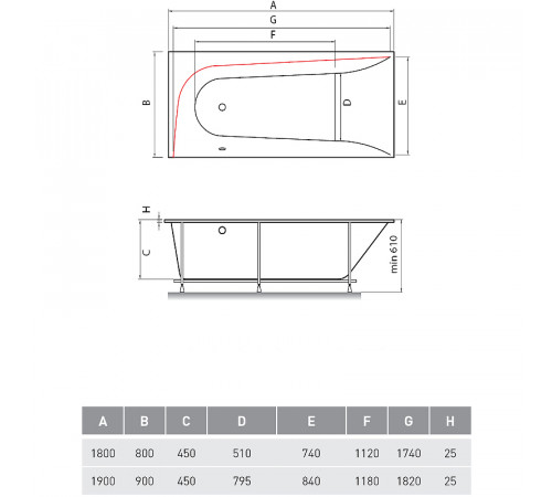 Акриловая ванна Vayer Boomerang 180x80 L Гл000010188 без гидромассажа