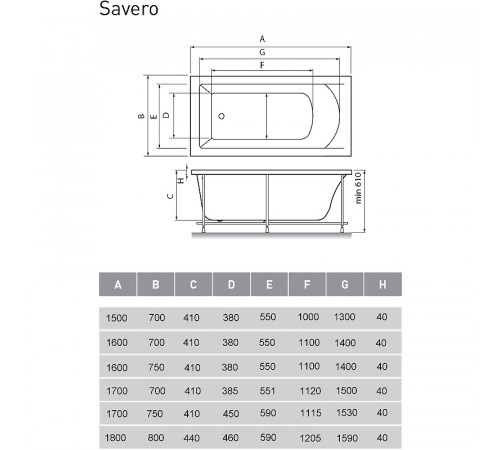 Акриловая ванна Vayer Savero 180x80 Гл000009147 без гидромассажа