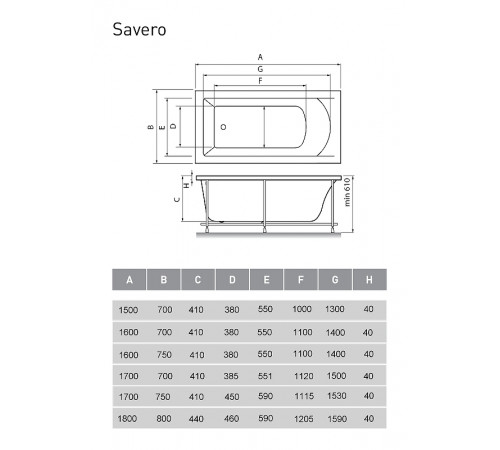 Акриловая ванна Vayer Savero 170x75 Гл000009148 без гидромассажа