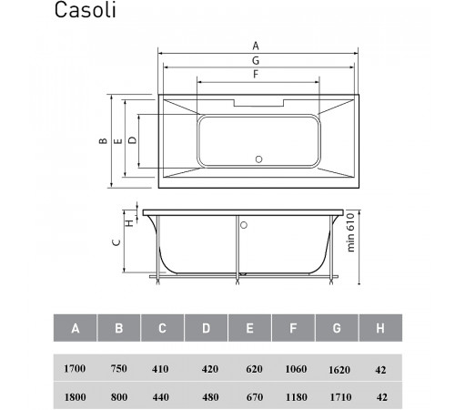 Акриловая ванна Vayer Casoli 180x80 Гл000006808 без гидромассажа