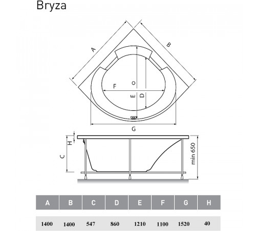 Акриловая ванна Vayer Bryza 140x140 Гл000006820 без гидромассажа