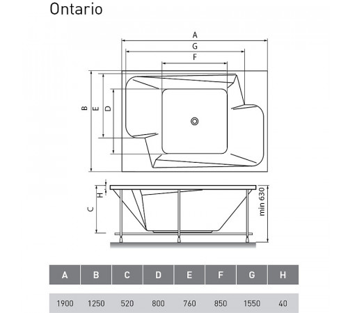 Акриловая ванна Vayer Ontario 190x125 Гл000006815 без гидромассажа